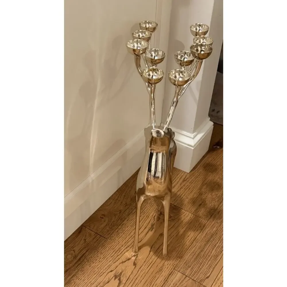 Large Silver Plate Pottery Barn Reindeer Candelabra 10 Points Stands 20